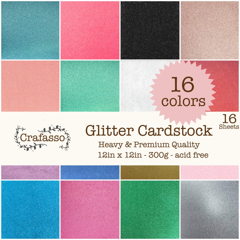 Crafasso 12" x 12" 300gms Heavy & Premium Glitter cardstock, 16 Sheets, 16 Colors - Image 4